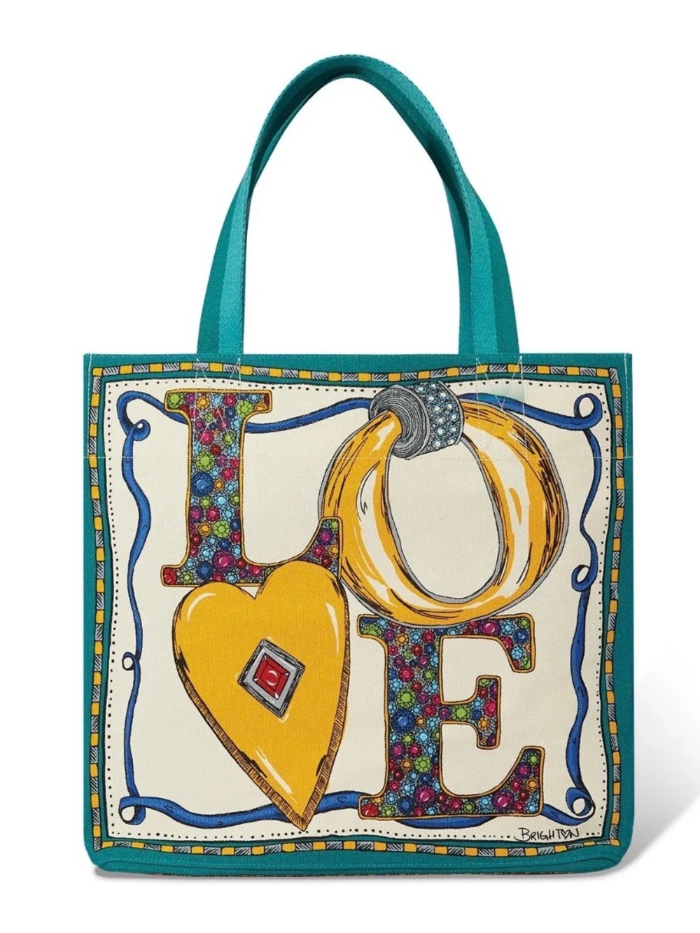Nwot Brighton Limited Edition Charmed Love Canvas Tote Bag Whimsical Folk Art